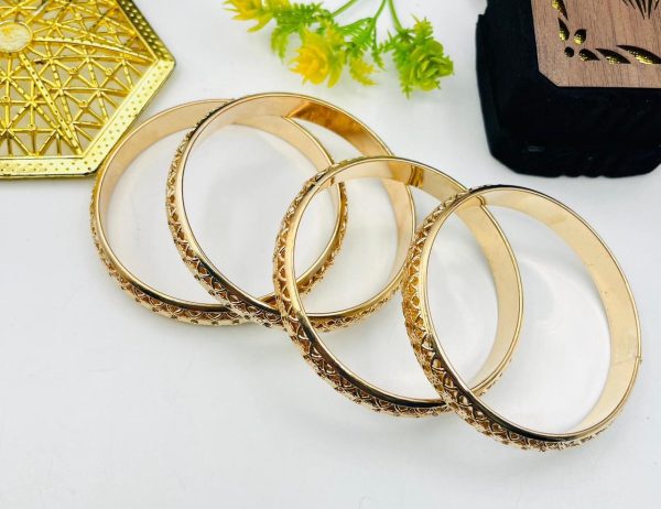 Golden Elegant Bangles 2 Pcs Set | Traditional Indian Jewelry With Intricate Design | Premium Gold Finish Bangles For Women And Girls